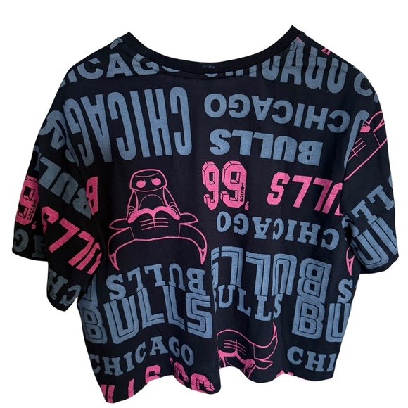 NBA Womens Chicago Bulls Graphic Crop Tee Black All Over Print XXL - Picture 7 of 13